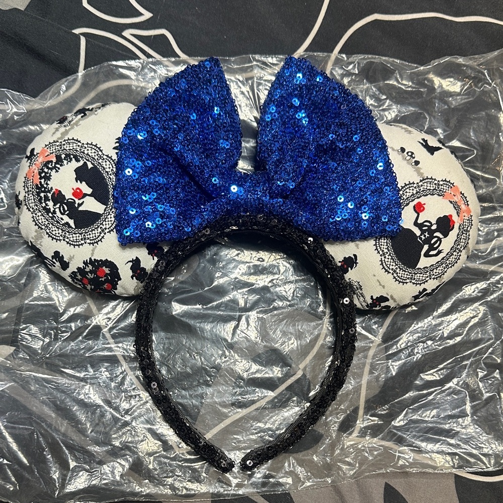 Disney Sequin Blue Bow Headband with Patterned Ears